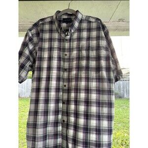 Mens Nob Hill button-down short sleeve plaid blue pink white shirt Size XL